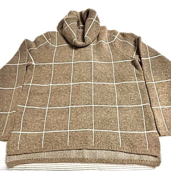 Women's Evolution by Cyrus super soft Taupe Cowl neck checkered Sweater - Large - Picture 2 of 5
